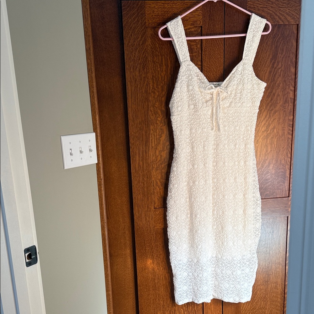 Derek Heart Cream eyelet Lace Bodycon Stretch Midi Dress Size XL Boho Chic